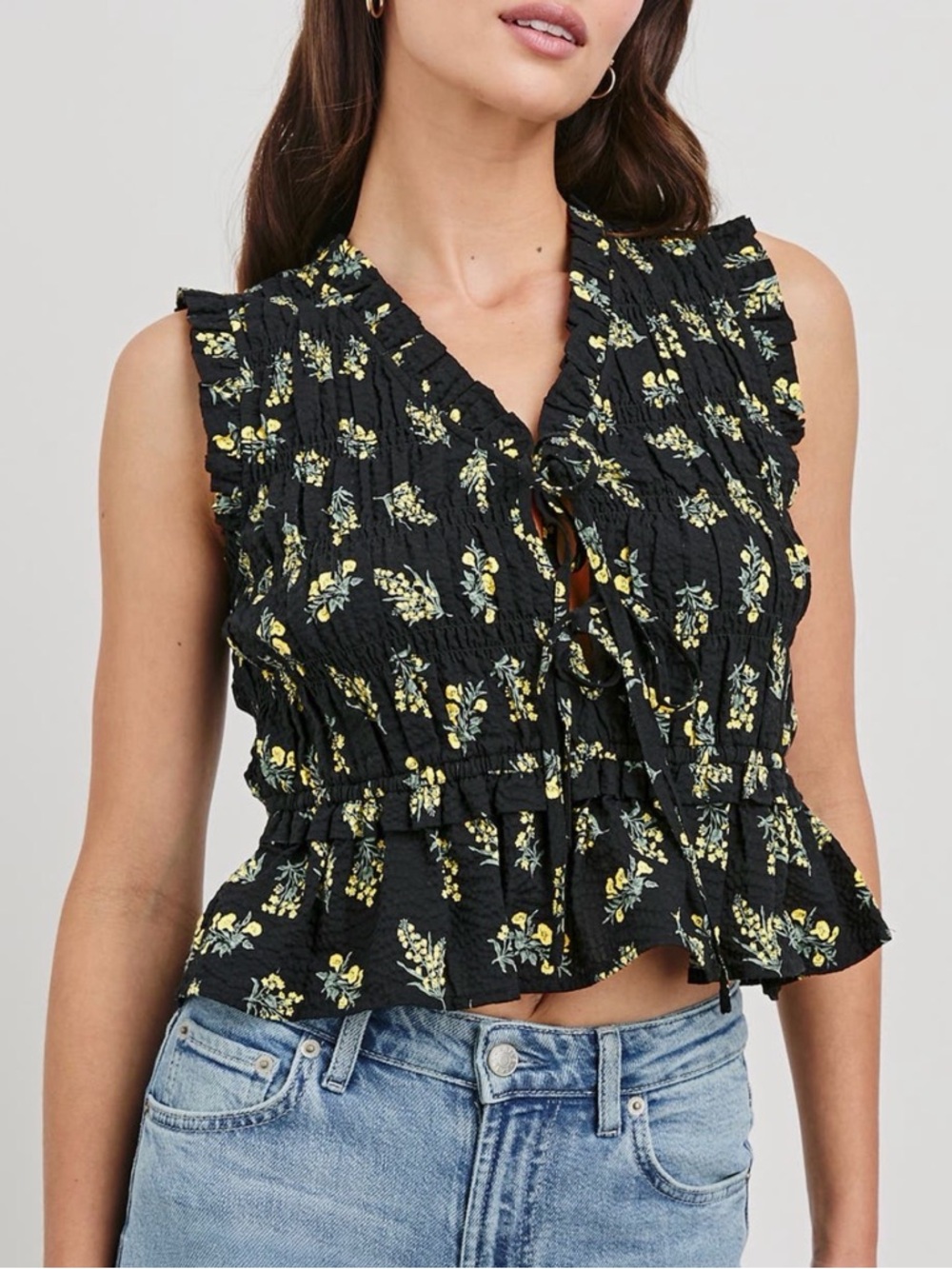 Rails martine floral smocked ruffle crop top